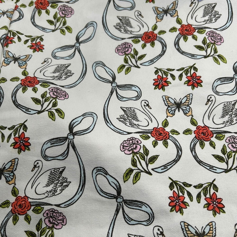 Serenite Large Tote Bag White Canvas Floral Swan Butterfly 100% Cotton NWT - Picture 2 of 14